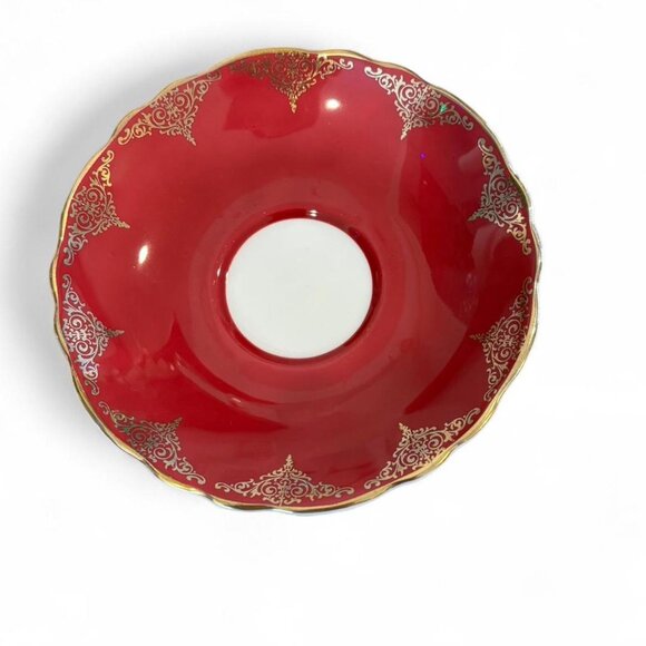 Vintage Staffordshire Bone China Burgundy Gold Teacup Saucer - Picture 4 of 5